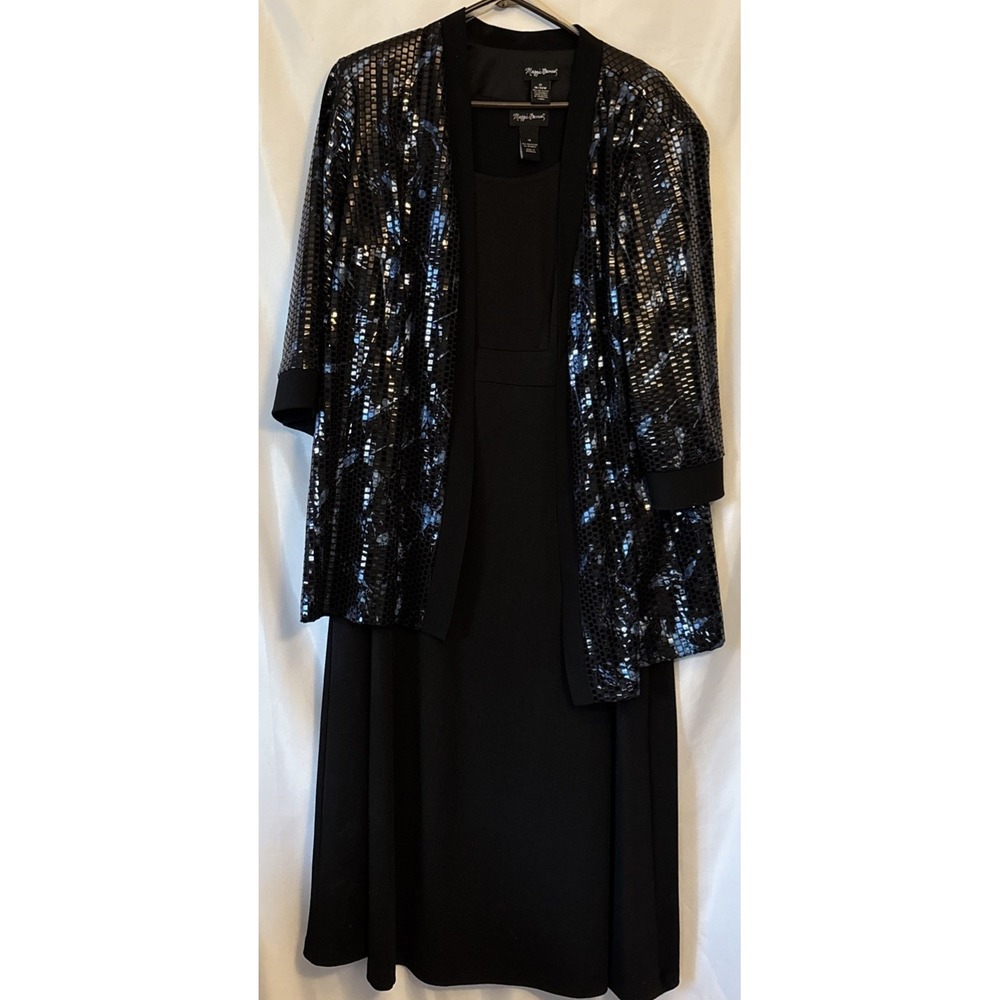 Maggie Barnes Formal Black Tank Top Dress Set W/Shimmer Open Jacket   18-20 1X